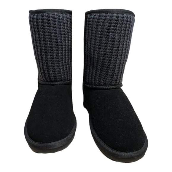 Minnetonka Chunky Sweater Knit Sheepskin Leather & Wool Women's Boots Black sz.6 - Picture 3 of 12